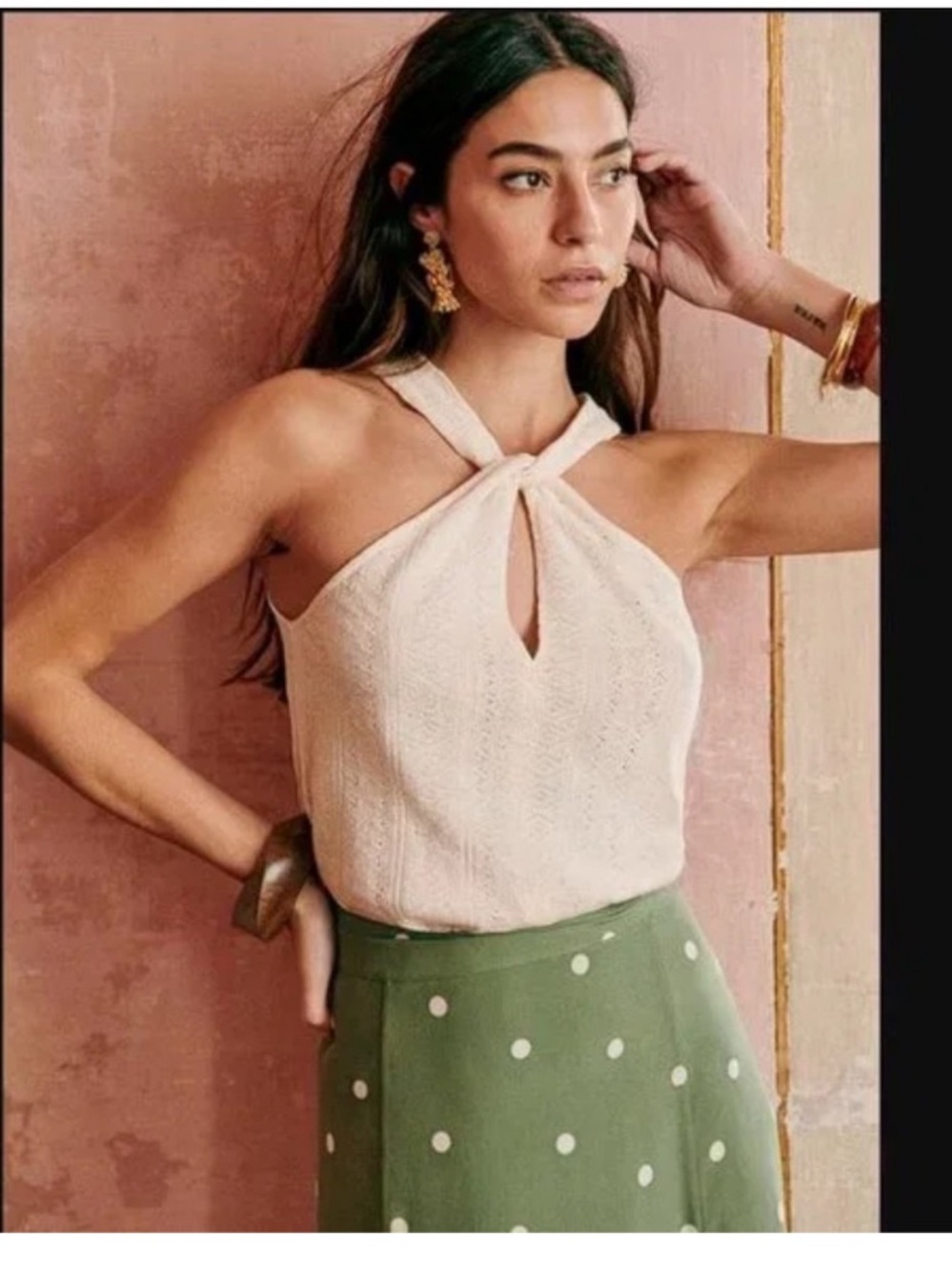 Sezane Cream Twist Keyhole Halter Top